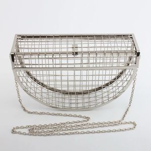 Silver Metal Crossbody Clutch Purse